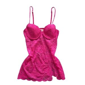 Victorias Secret 36C Lace Babydoll Floral Pink Mini Dress With UnderWire